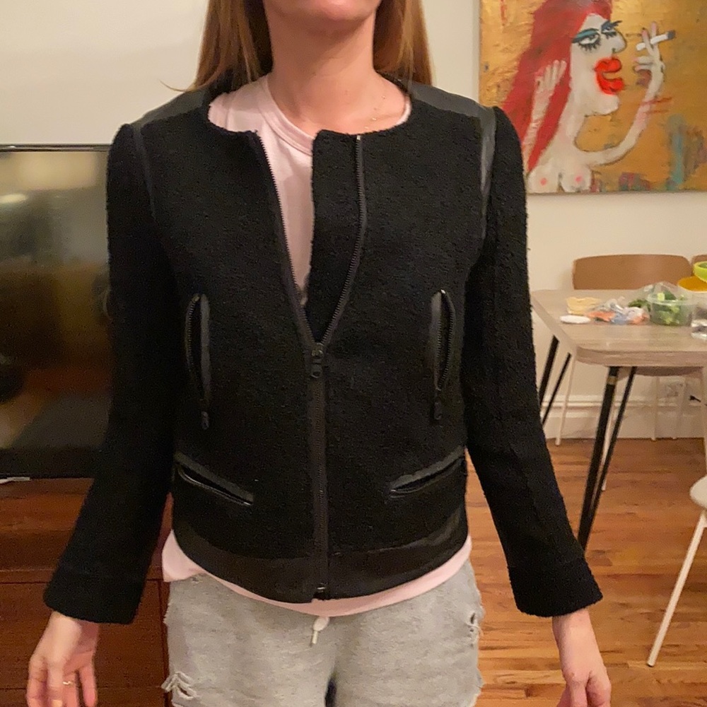 Club Mónaco Leather and Wool Boucle Jacket